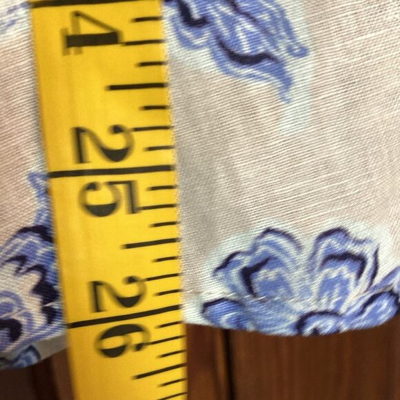 Belle by Kim Gravel True Blue Popover Tan Linen Rayon Blend Collared Blouse M - Picture 5 of 8